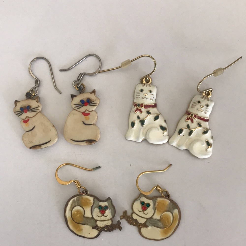 3 Pair cat earrings
